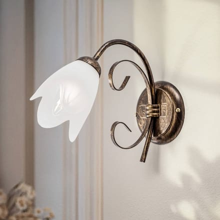 ONLI Wandlamp Odino, 1-lamp, bronskleurig, metaal, glas
