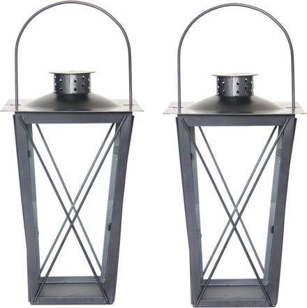 Fancy Flames Lantaarn - Set van 2x stuks - metaal - zilverkleurig - 17 x 30 cm - windlicht