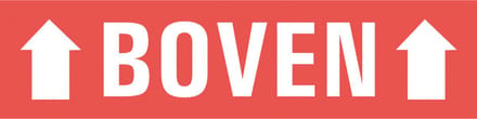Boven sticker met pijlen, oranje wit 200 x 50 mm