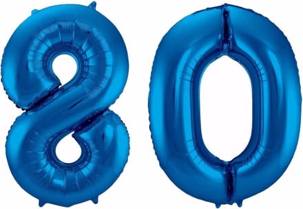 Cijfer 80 ballon blauw 86 cm