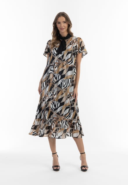 Faina midi-jurk Dames Zwart Veelkleurig
