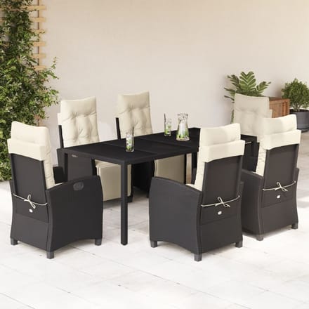 vidaXL - 7-delige - Tuinset - met - kussens - poly - rattan - zwart