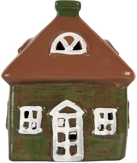 Clayre & Eef Waxinelichthouder Huis 12x9x14 cm Groen Keramiek