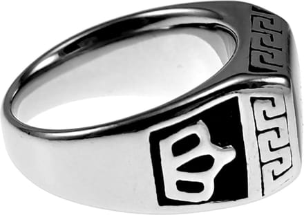 Ring Heren - Kroon Desing - Roestvrij Staal - Zwarte Emaille Zegelring