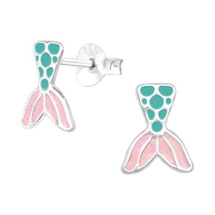 Oorbellen meisje zeemeermin - zilver - turquoise groen - glitter