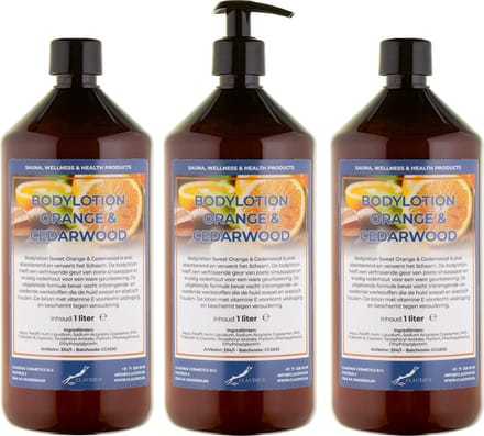 Bodylotion Sweet Orange & Cedarwood 1 Liter - met gratis pomp - set van 3 stuks