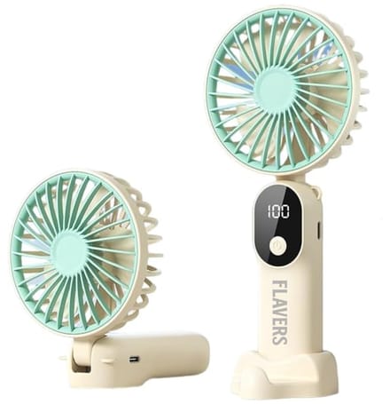 Flavers ® | Handventilator | beige & groen | Mini Ventilator | Hand Ventilator | Mini ventilator Oplaadbaar | Mini Ventilator Usb | USB ventilator | Draagbare ventilator | Digitaal beeld | 6 Standen | Modern