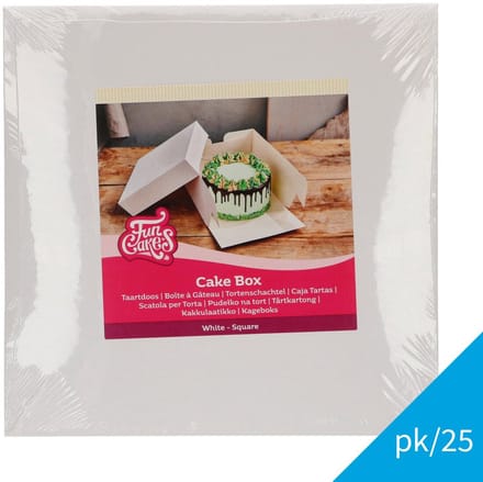 FunCakes Taartdoos met Zwanenhals en Losse Deksel - Vierkant - Wit - 33x33x15 cm - 25 Stuks