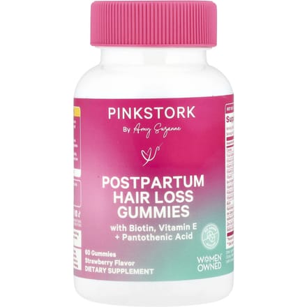 Roze Ooievaar, Postpartum Haaruitval Gummy, Aardbei, 60 Gummy Snoepjes