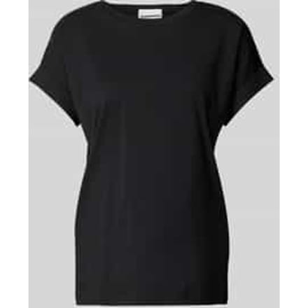 T-shirt met geribde ronde hals, model 'IDAARA'