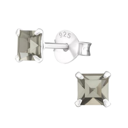 Amanto Oorbellen Flynn Grey - 925 Zilver E-Coating - Vierkant - ∅4mm