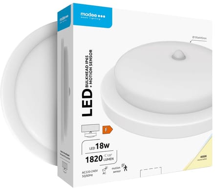 Modee LED Bulkhead Wandlamp 18W met Beweginssensor PIR - IP65 - 19.5cm - Neutraal Wit - Rond - Wit