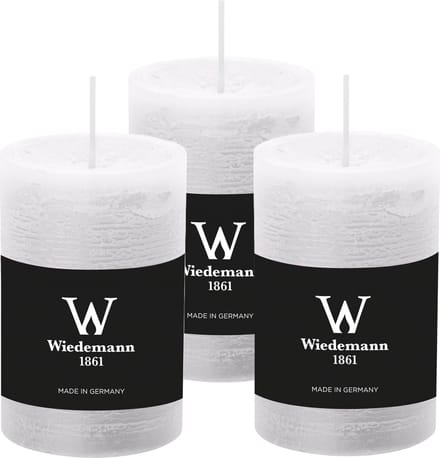 Wiedemann Cilinderkaars/stompkaars - 3x - rustieke kaars - wit - 6 x 9 cm - 30 branduren