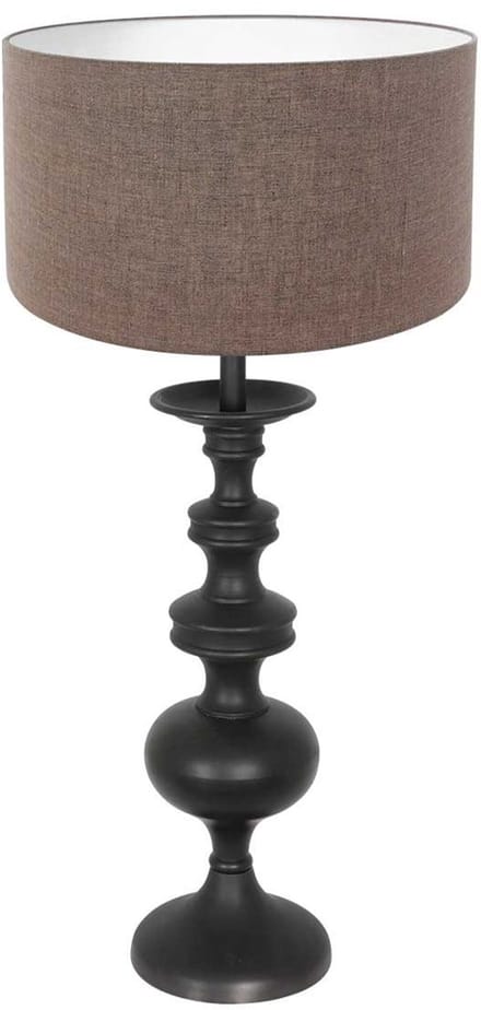 Tafellamp Lyons 3486ZW van Anne Light Home, houten en textielen afwerking, 58 cm hoog, 15 cm diameter, zwart met grijs linnen kap, kantelbaar, tijdloos design voor binnengebruik