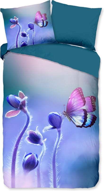 Pure dekbedovertrek bloemen en een vlinder - 1 persoons 140x200/220 cm - Multi - Microvezel