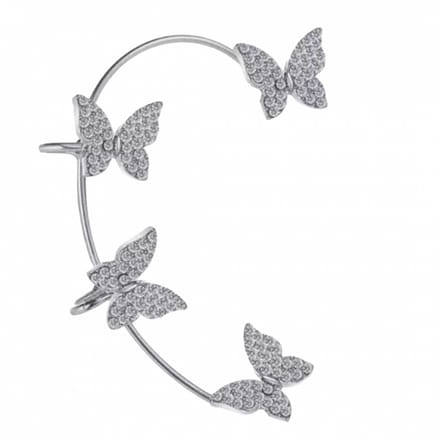 Rechter-Vlinder-Oormanchet-Zilverkleur-Strass-Klem