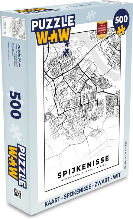 Puzzel Kaart - Spijkenisse - Zwart - Wit - Legpuzzel - Puzzel 500 stukjes