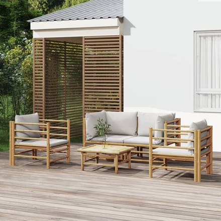 vidaXL - 5-delige - Loungeset - met - kussens - bamboe - lichtgrijs