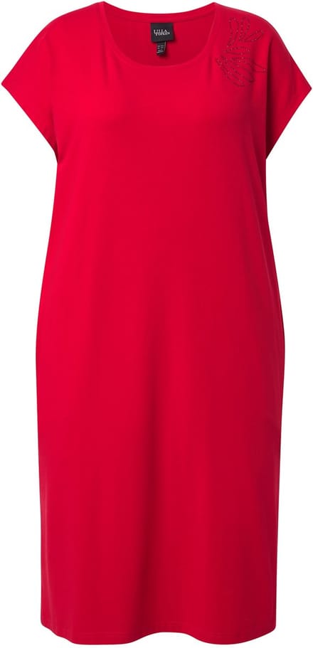 Ulla Popken - Dames - Jersey jurk siersteentjes oversized ronde hals - Lychee - Maat 58+