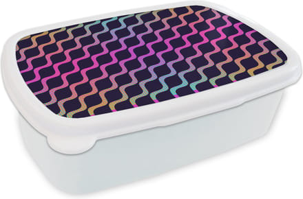 Broodtrommel Wit - Lunchbox - Brooddoos - Design - Abstract - Neon - 18x12x6 cm - Volwassenen