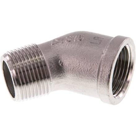 Rp 3/4'' x R 3/4'' F/M RVS L-Fitting 45graden 16 Bar