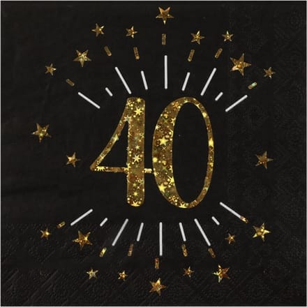 Santex Verjaardag feest servetten leeftijd - 10x - 40 jaar - goud - 33 x 33 cm