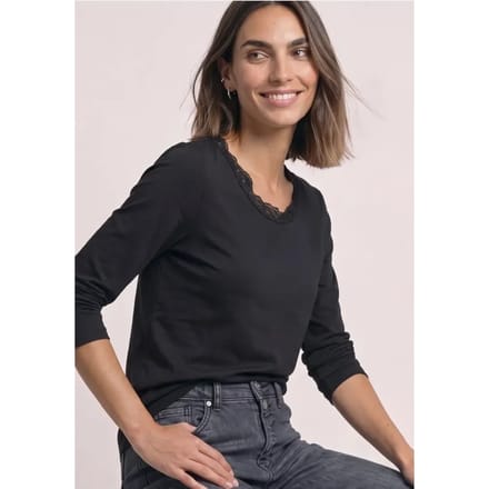 Shirt met lange mouwen, ronde hals en kant