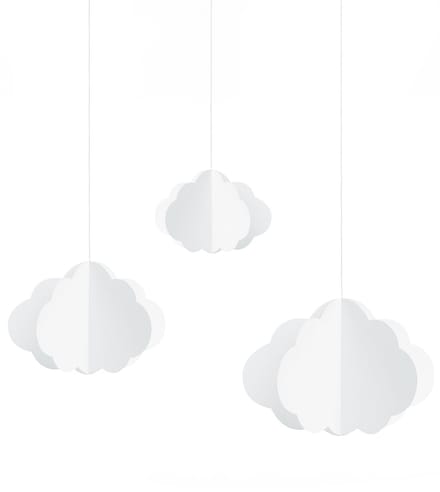 PARTYDECO - 3 witte kartonnen wolken om op te hangen als feestdecoratie