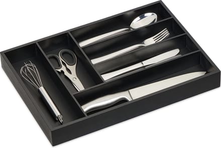 bestekbak bamboe - 6 vakken - 5 x 43 x 30,5 cm - zwart