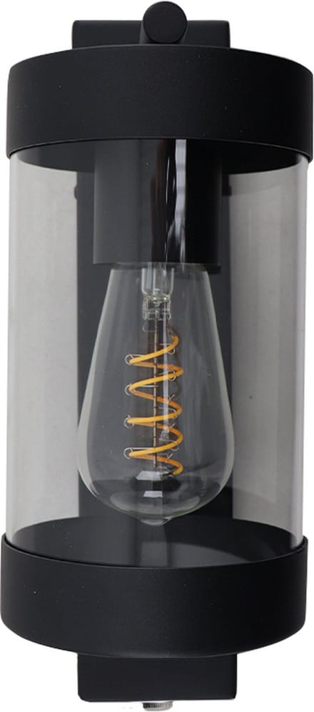 Olucia - MUSA - Buitenmuurlamp met schemersensor - Zwart / Transparant - Vorm: Rechthoek
