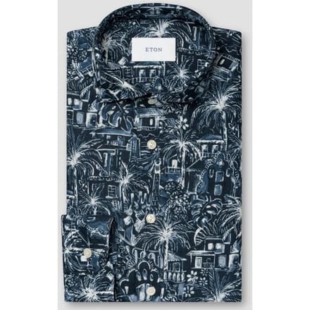 Eton Overhemd Linnen Rich Fantasy Pattern Navy / male