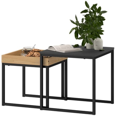 Salontafel set van 2 - Bijzettafel - Tafeltje - Vierkant - Metaal - Zwart