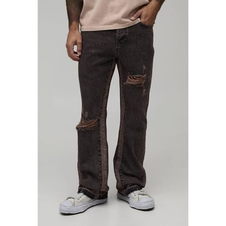 Slim Flare Gewassen Distressed Gusset Paneel Jeans | Stone | Size 42