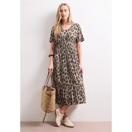 Midi-jurk met print en smokdetail