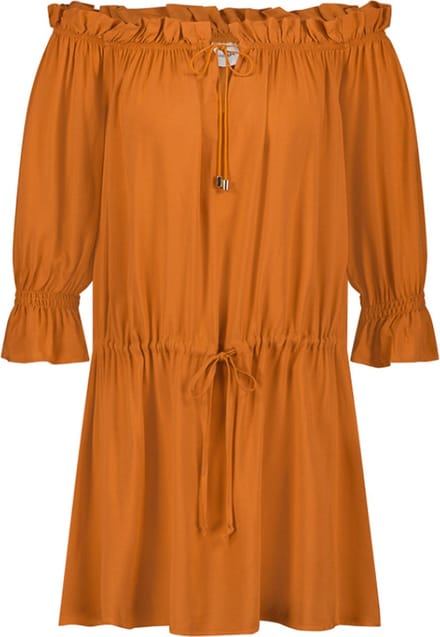 Beachlife Rust off-shoulder jurkje - Roestbruin - Effen