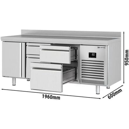 GGM Gastro Koelwerkbank PREMIUM PLUS - 1960x600mm - met 1 deur - met 4 lades - opstand zilver