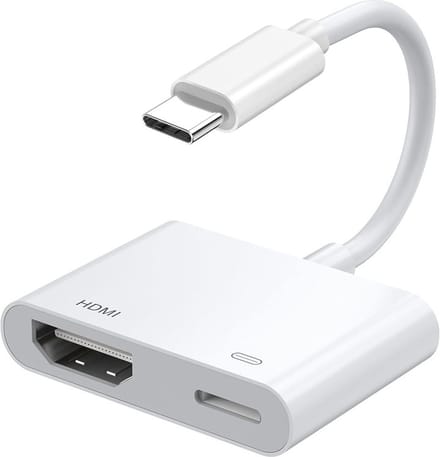 USB-C naar HDMI 4K + USB-C Female adapter kabel - Geschikt voor o.a. Macbook, Laptops, iPhone 15 en 16 - wit