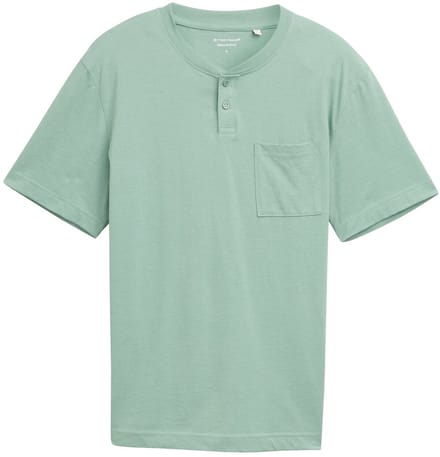 Tom Tailor - Henley T-shirt met borstzak - Maat S - dust green melange