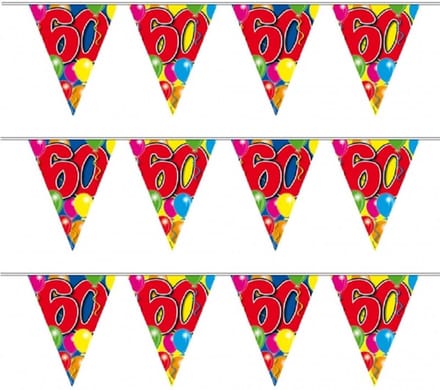 Vlaggenlijn 60 jaar - 4x - 10 meter - plastic - 60e verjaardag slinger - vlaggetjes - leeftijd versiering