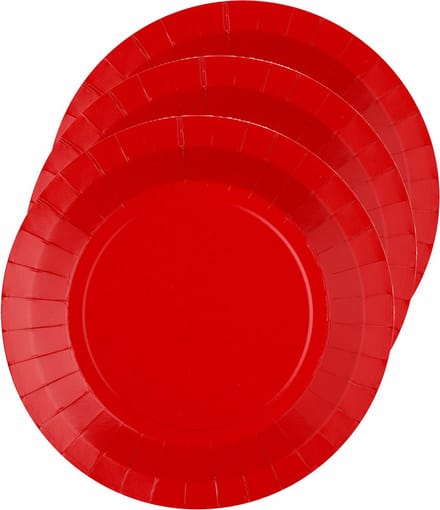 Santex Feest gebaksbordjes - rood - 20x - karton - 17 cm - rond - kartonnen feestbordjes