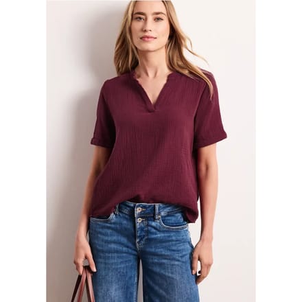 Blouse met korte mouwen in mousseline kwaliteit