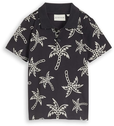 Tom Tailor - Poloshirt met patroon - Maat 92/98 - grey white sketched palm trees
