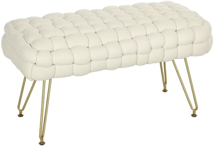 HOMCOM-Sitzhocker-Polyester, Schaumstoff-76L x 38B x 41,5H cm-Cremeweiß