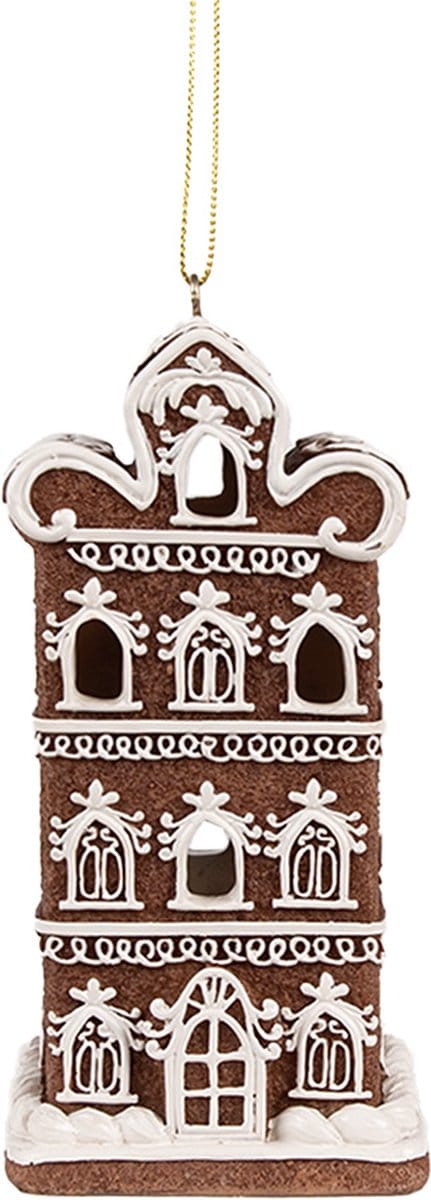Clayre & Eef Kersthanger met LED Gingerbread house 7x6x12 cm Bruin Polyresin