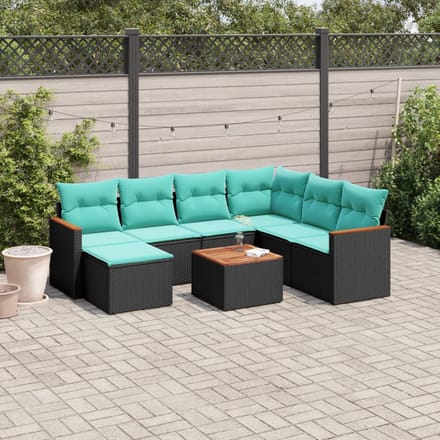 vidaXL - 8-delige - tuinbankset - met - kussens, - zwart - polyrotan