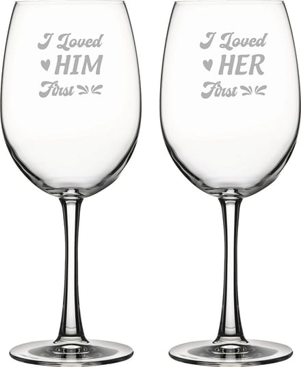 Gegraveerde set rode wijnglazen 46cl I loved him first - I loved her first