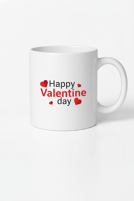 Happy Valentine's Day Mok - Romantisch Valentijn Cadeau met Hartjesprint - Witte Keramische Beker
