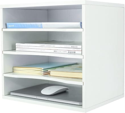 Houten Bureau Organizer voor Desktop met 3 Verstelbare Lades - Bestanden en Post Sorteren, Wit