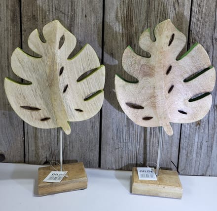 Set 2x Mangohout Blad op Voet Groen Bruin 36 cm