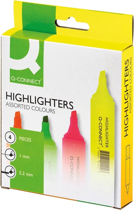 Q-CONNECT markeerstift | geassorteerde kleuren | etui van 4 stuks